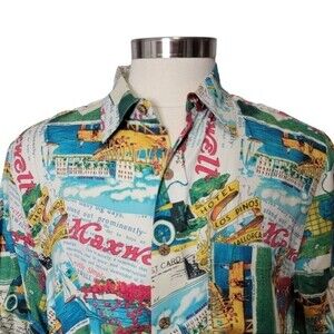 Caribbean Pineapple Camp Hawaiian Shirt Size L travel theme Spain silk casual *